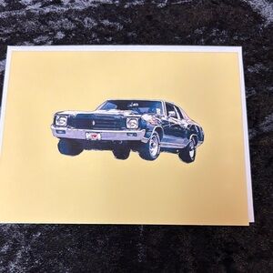Classic Car Art Print on Yellow Background